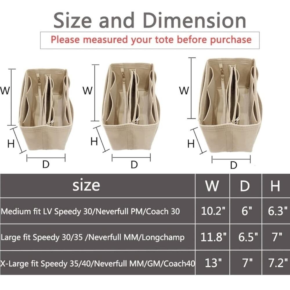 NWT Beige Felt Purse Organizer Insert – Large Size - Picture 3 of 6